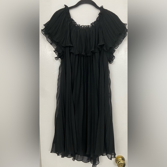 Sezane Gloria Pleated Off the Shoulder Mini Dress Black Size FR46/US 14 - Picture 6 of 9